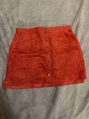 Button-Front Burnt Orange Suede Mini Skirt - Unbranded